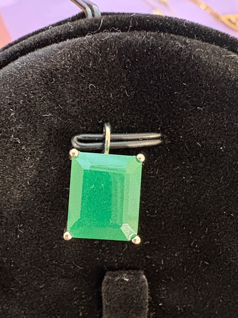 Emerald Green Onyx Rectangular Pendant Necklace set in Sterling Silver. Hespera